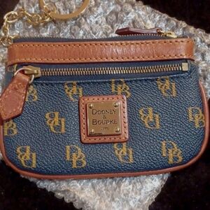 Dooney & Bourke Mongram Blue & Saddle Coin Pouch